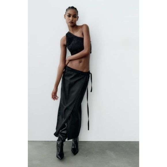 ZARA TRF COATED DENIM SKIRT - Picture 1 of 8